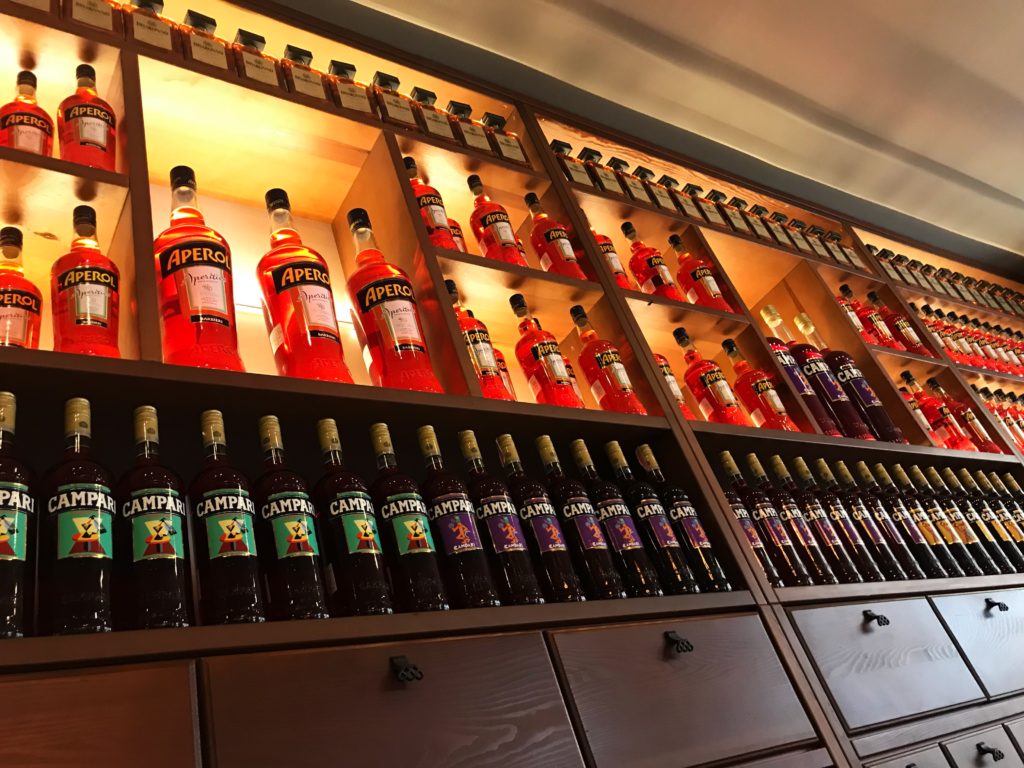 Bottles of Aperol on a shelf