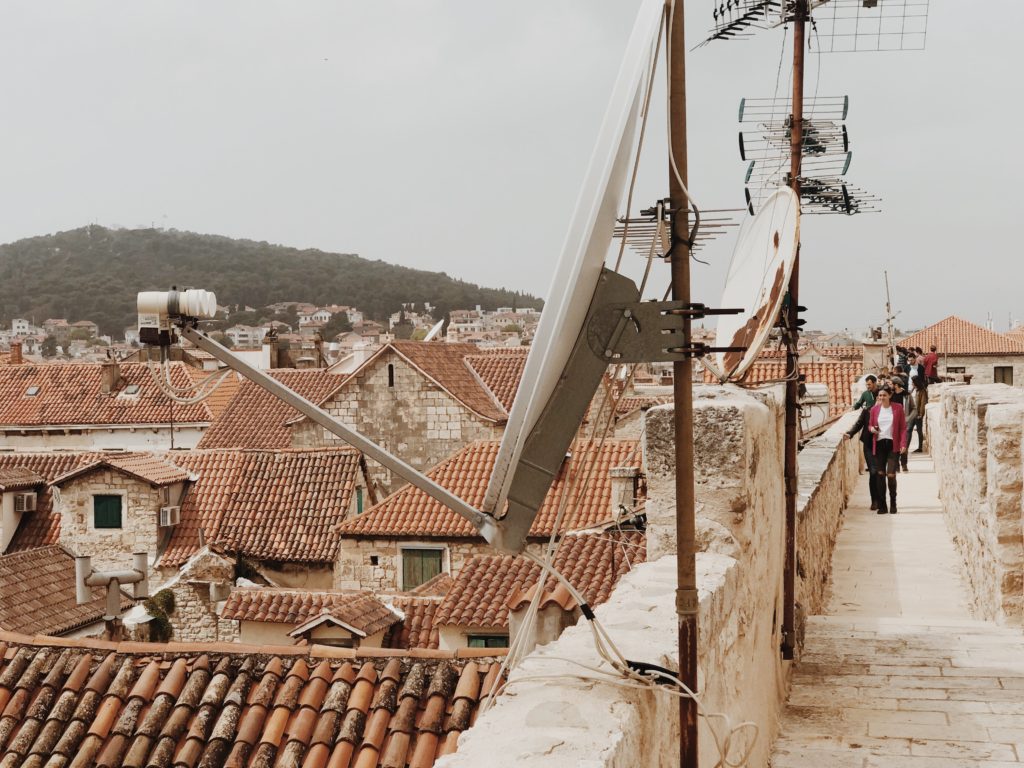 Detail of tv antenna on top a roof