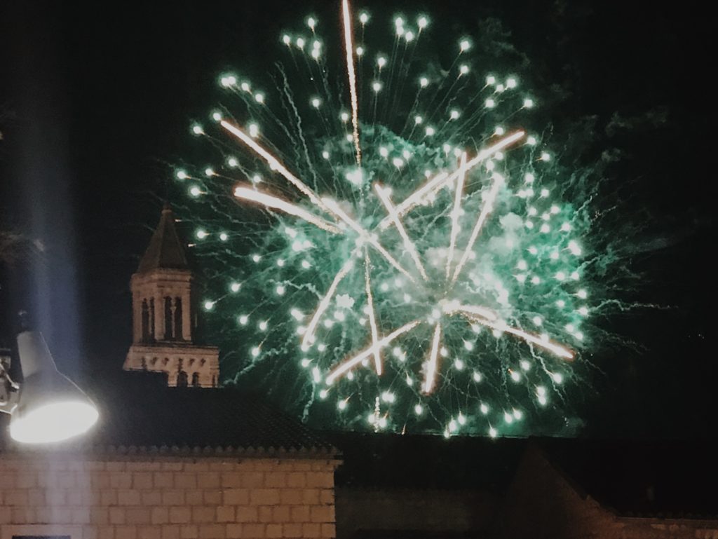 Fireworks in Split, View on Sv. Duje