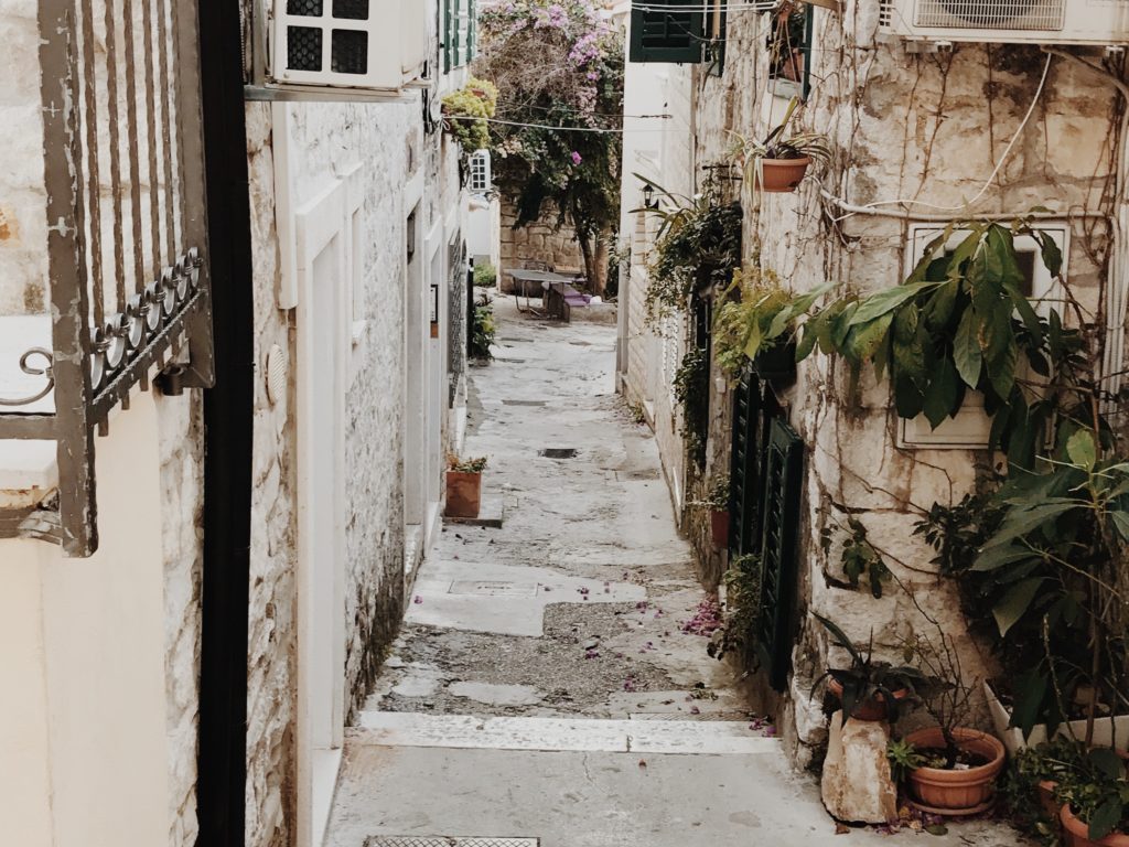 Narrow streets of mediterranean city, Split, Croatia