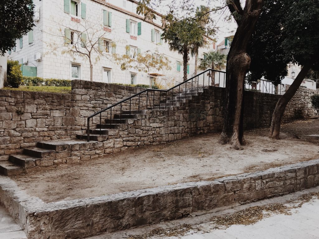 Old stone staircase in the Park close up