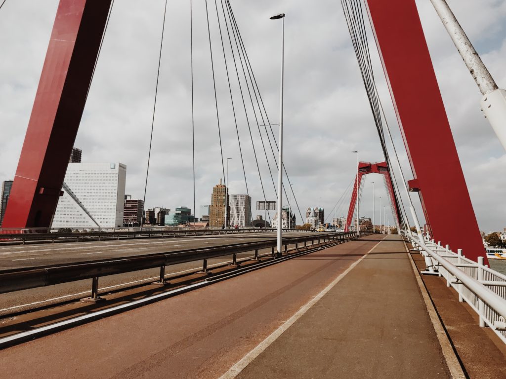 View of Willemsbrug Bridge on the Maas River, Holland