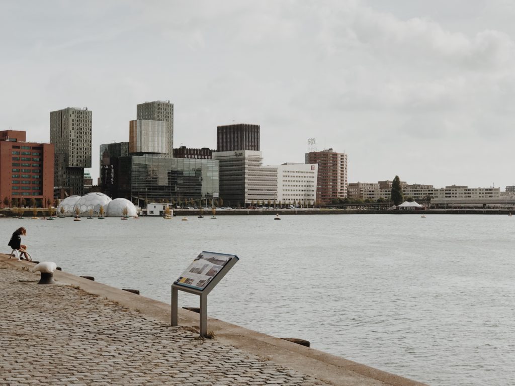 Modern high-rise office buildings and the Floating Pavilion