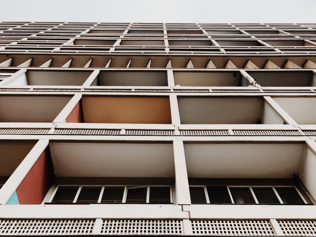 Walls of balconies painted in different colors, Le Corbusier, Germany