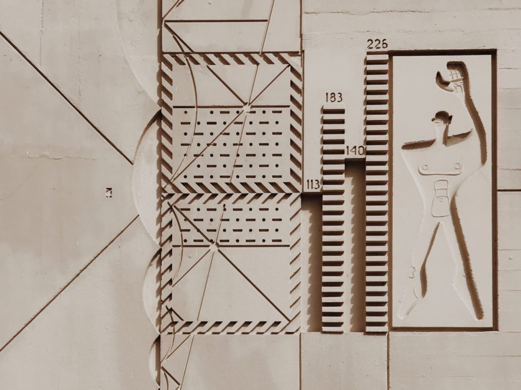 Modulor depicted on the modernist residential building Unité d'Habitation designed by Le Corbusier in Berlin