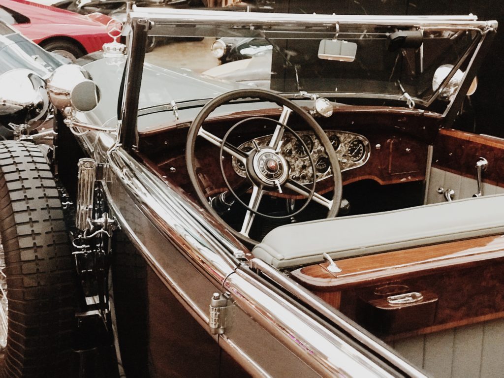 Very beautiful old vintage car with an inside view