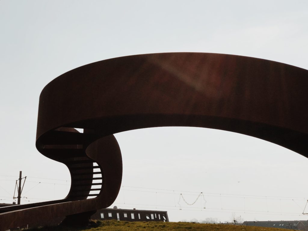 Curved stairs¸fabricated from a single piece of Cor-ten steel