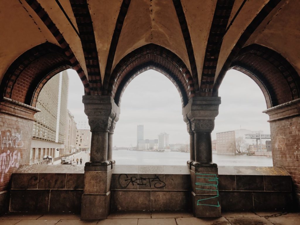 Panoramic view from Oberbaum bridge, Kreuzberg, Berlin