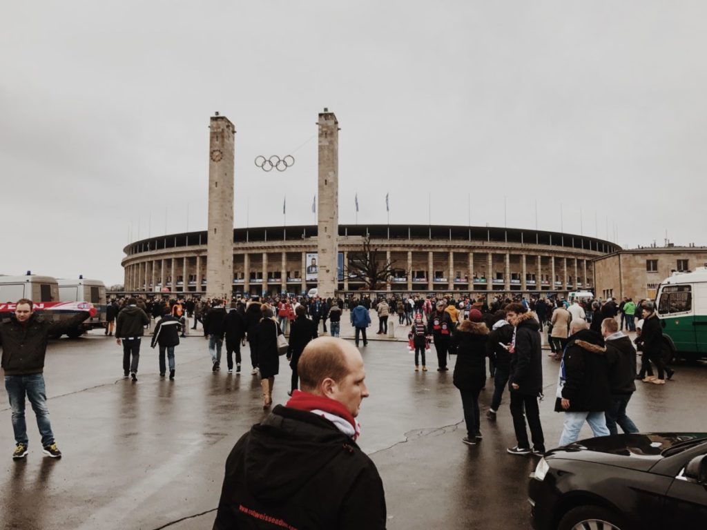 Hertha BSC fans waiting for a game outside Olympic stadium