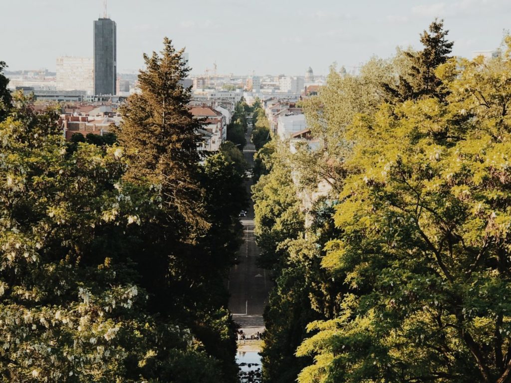 The view down the hill from close to the monument in Viktoriapark, Berlin