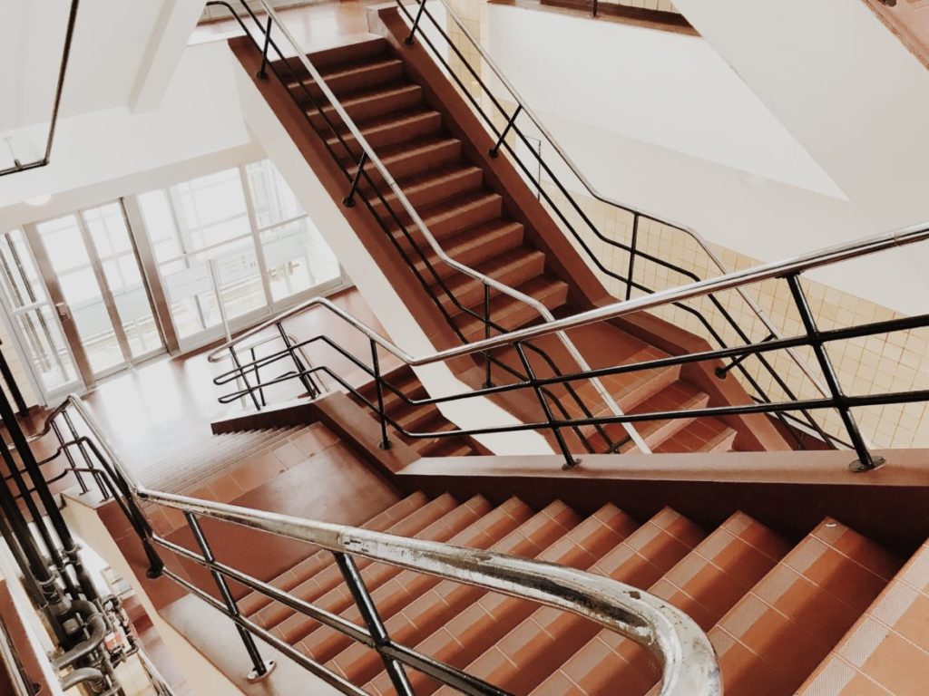 Nice red staircase from an old factory, Rotterdam, Nederlands