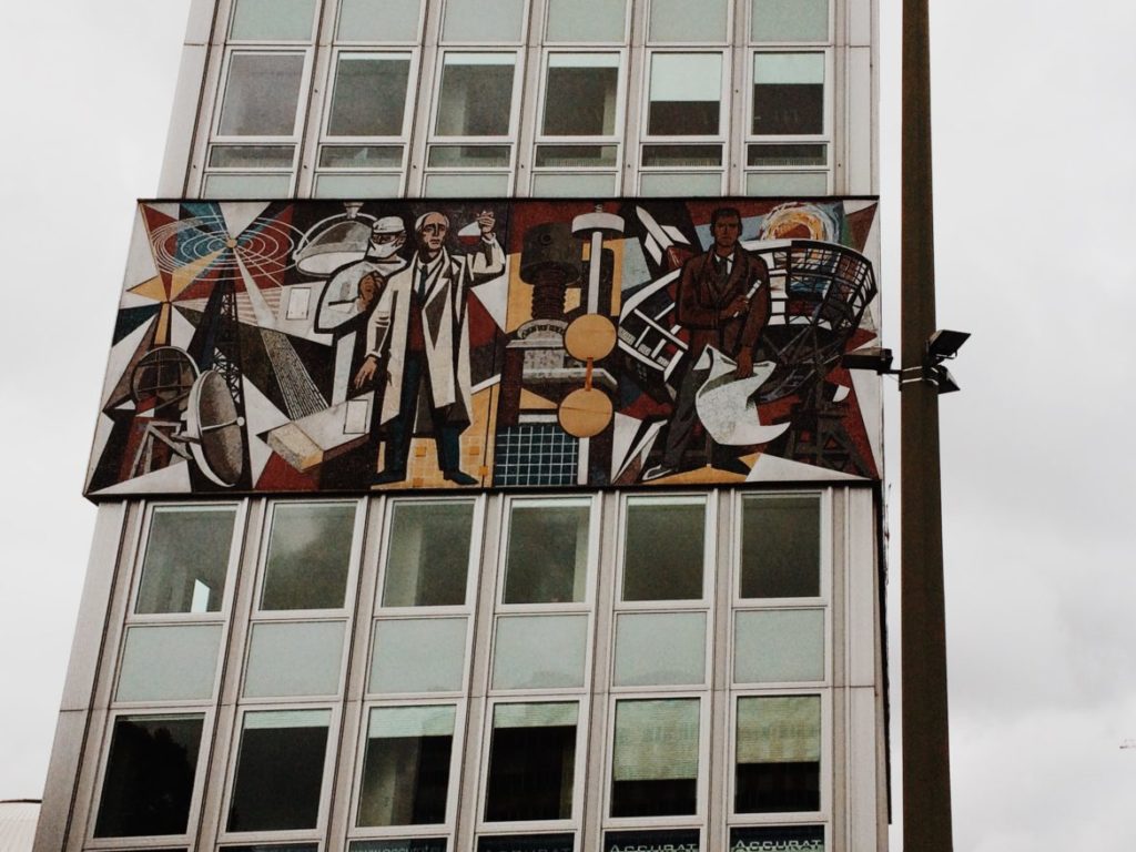 Haus des Lehrers (House of the teachers), the mural wrapping around the entire building