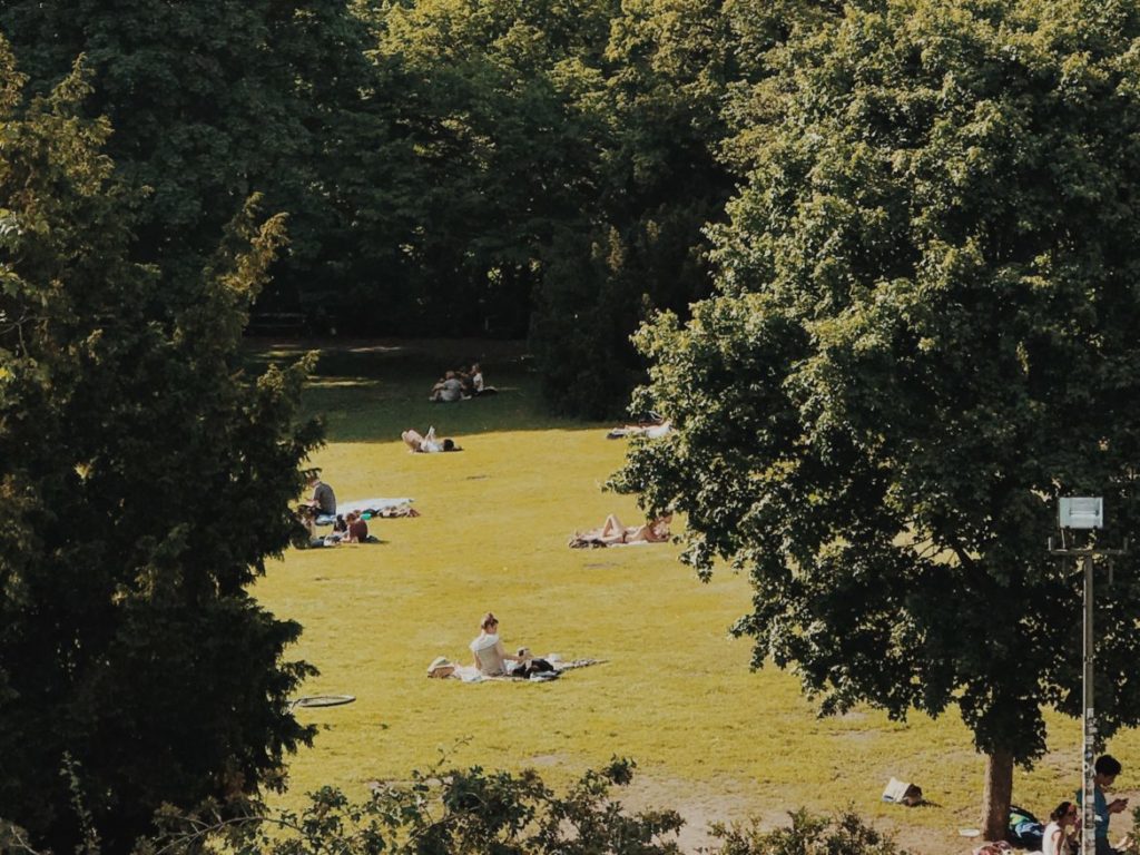 People enjoying sun in Viktoriapark, Berlin