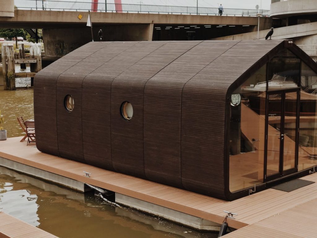 The material used for the construction of this house is wrapped cardboard.