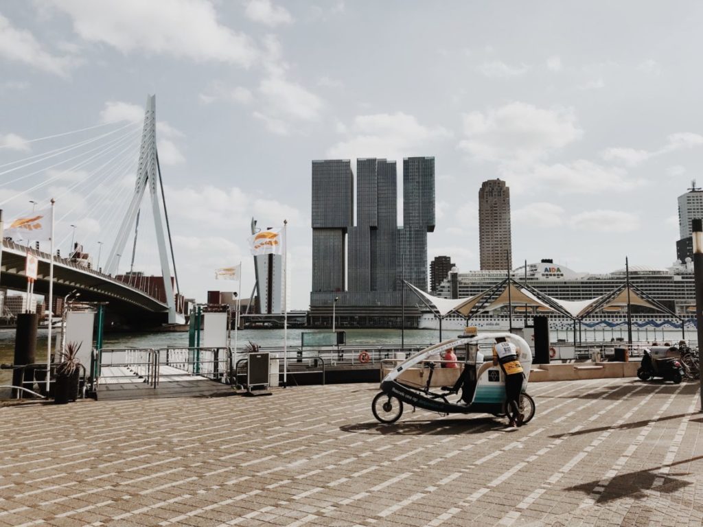 View on Kop van Zuid and Erasmus Bridge (Erasmusbrug), Rotterdam, Netherlands