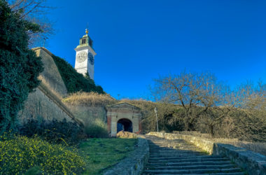Clock Tower of Petrovaradin Fortress in Novi Sad. Novi Sad, Vojvodina, Serbia.