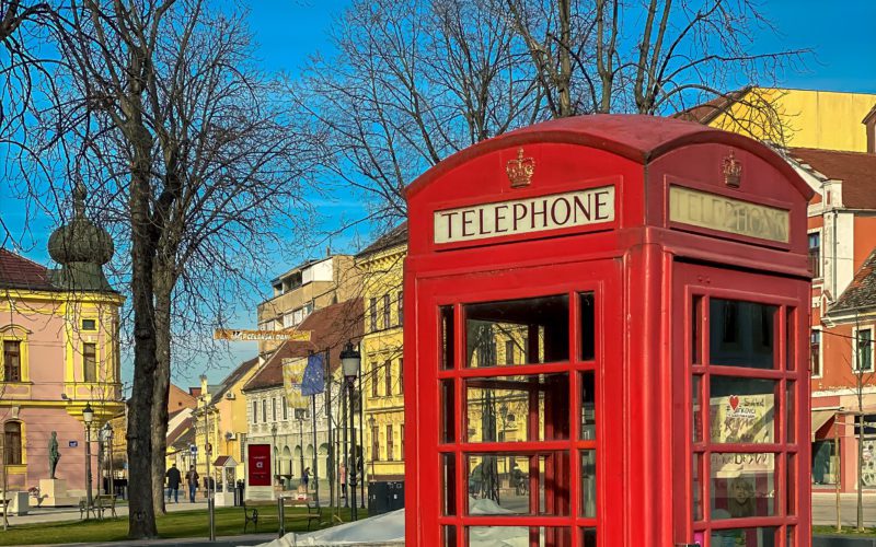 A red British telephone box, telefonska govornica, Vinkovci, Croatia