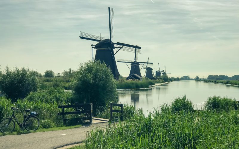 The Famous Netherlands wooden Windmills, UNESCO World Heritage Site, Kinderdijk Windmill village