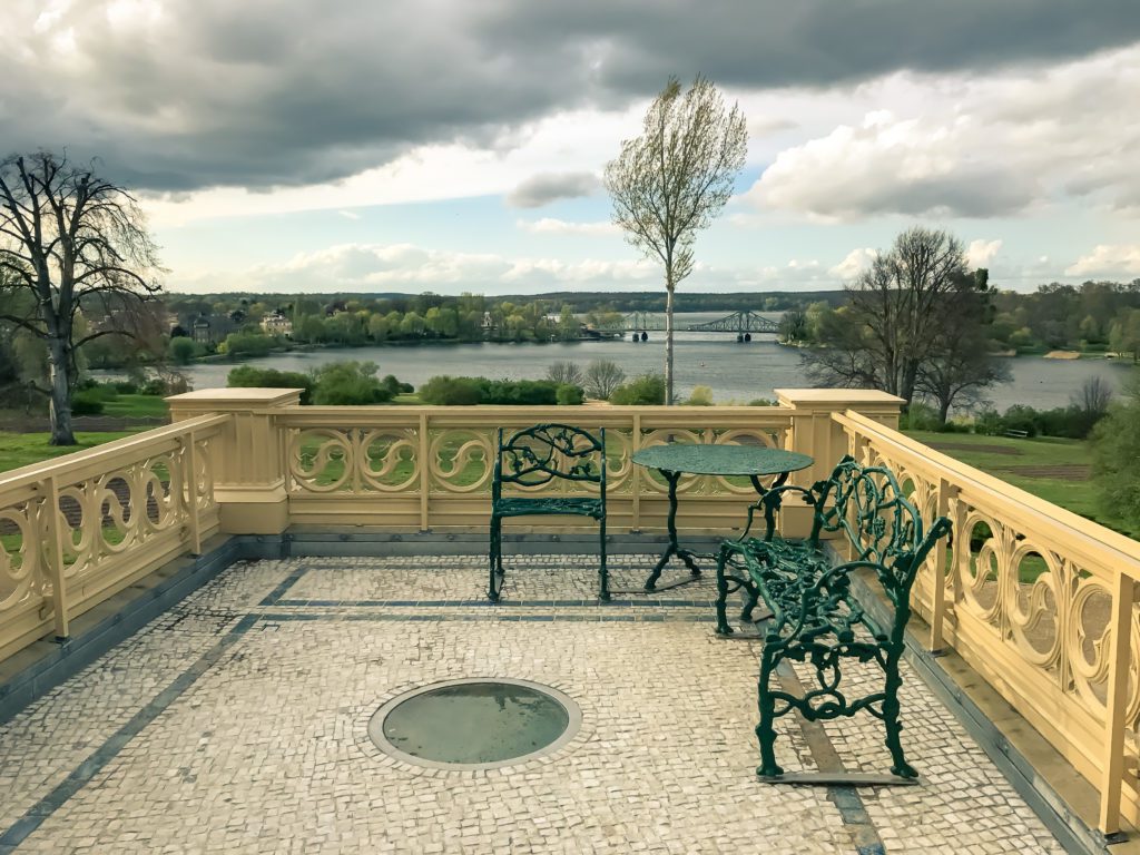 The Glienicker Bridge is seen from Babelsberg Palace in Potsdam, Germany,