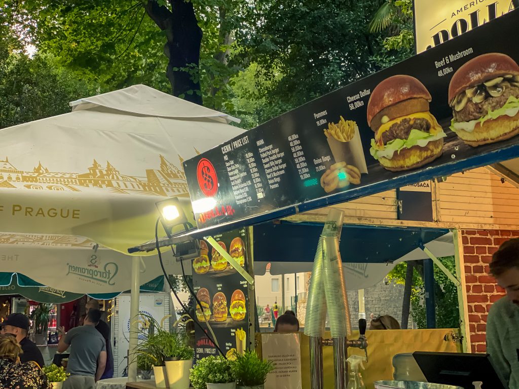 American bar Dollar Varaždin, A special hit is Cheese Dollar with breaded cheese, Double trouble with a double burger and breaded onion, and Sweet billy with caramelized onion.